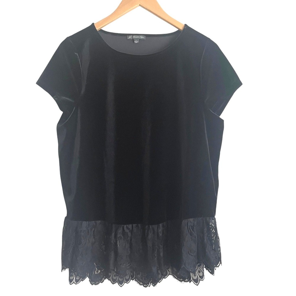 Adrianna Papell Women Gothic Dark Romantic Velvet Lace Top L Black‎ AD1S300230 M
